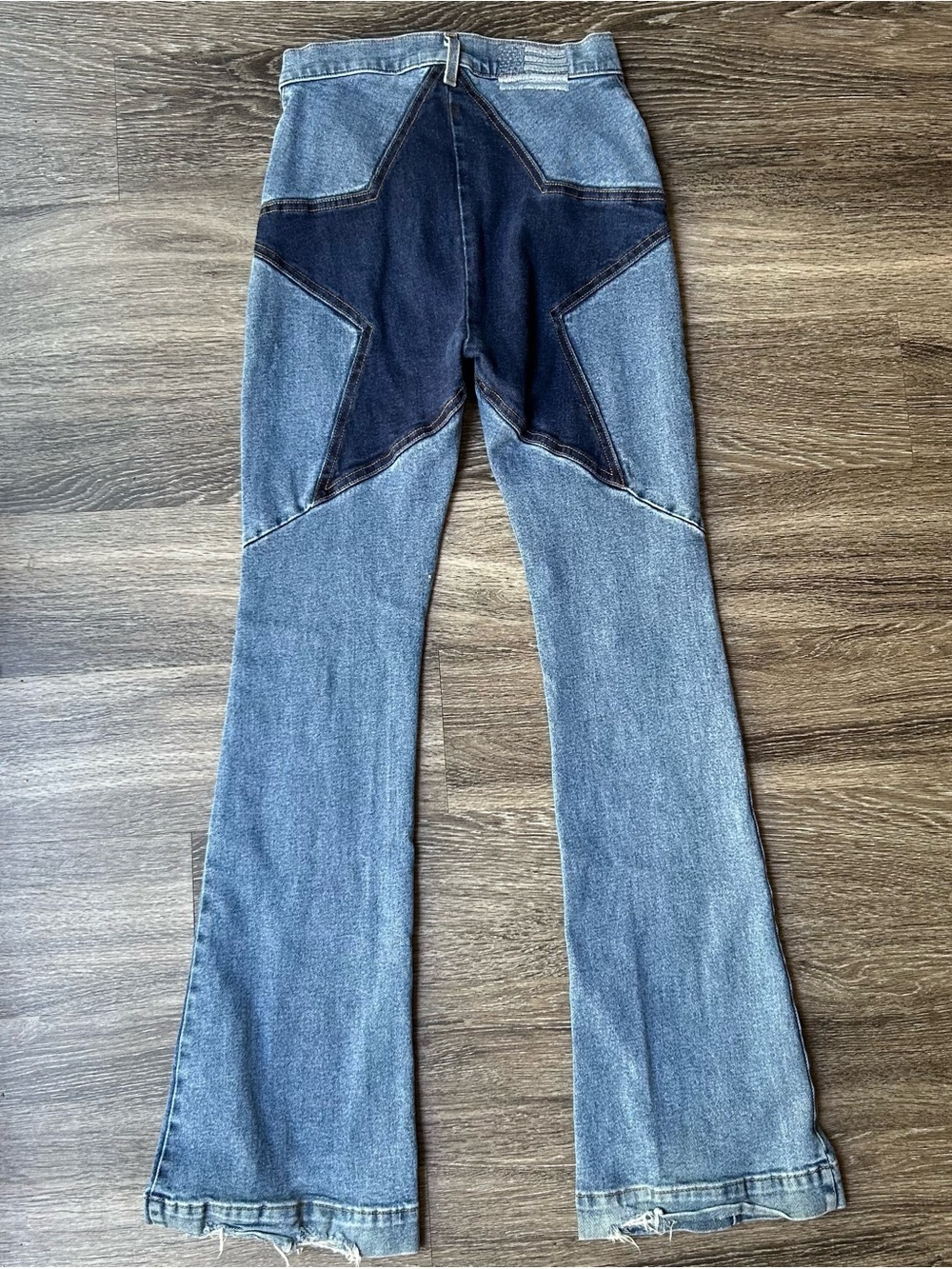 REVICE Two-Tone Star Back Flare Jeans - Dark & Light Blue